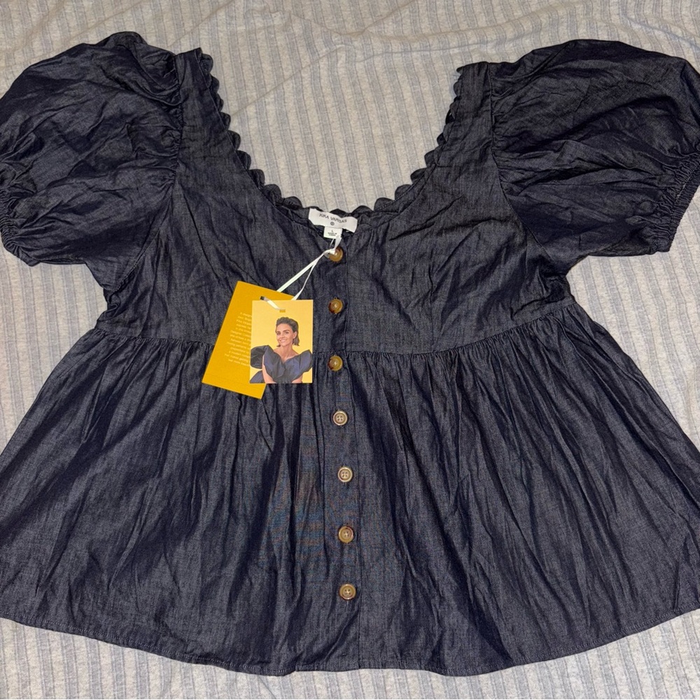 Kika Vargas x Target Puff Sleeve Indigo Denim Blouse